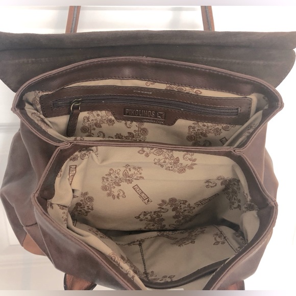 Large brown and burgundy leather Pikolinos handbag made in Spain - Picture 4 of 4